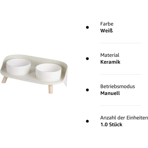 Keramisk Långsammatare, Halkfri Design Säkerställer Stabilitet, Upphöjda Hundskålar med Ställ som Skyddar Nacke och Leder, 2 x 480 ML Pärlvita Skålar för