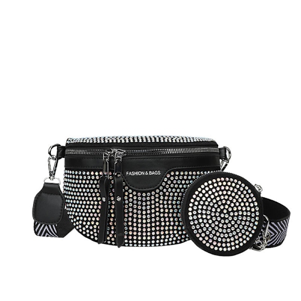 Midjeväska med strass för festivalmode, glittrande strass på kvalitetsläder, mångsidig väska med justerbar rem som erbjuder handsfree