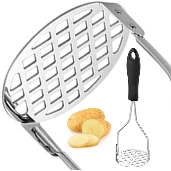 Multifunktionel moser til køkkenet, holdbar kartoffelmoser i rustfrit stål med ergonomisk design og glat overflade, alsidigt køkkenredskab til kartofler