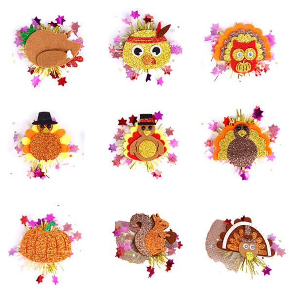 9pcs Thanksgiving Hairpin Flash Hair Accessories Turkey Hairpin