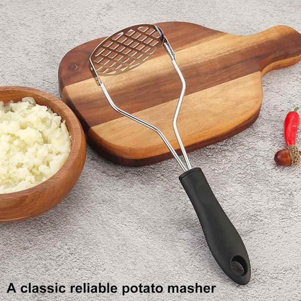 Multipurpose moser for kjøkken, slitesterk potetmoser i rustfritt stål med ergonomisk design og glatt overflate, allsidig kjøkkenverktøy for poteter