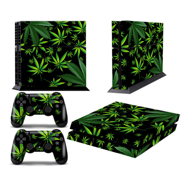 PS4 gamepad-konsol er vært for farveklistermærker i hele kroppen, grønt blad