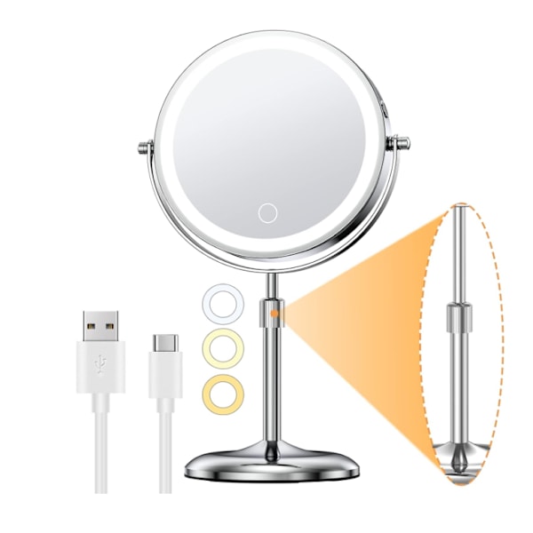 Elegant Sminklampa, Steglös Ljusstyrka Uppladdningsbar Sminkspegel med Belysning, 360 Graders Rotation för Optimal Visning, Kvalitetsmaterial Säkerställer