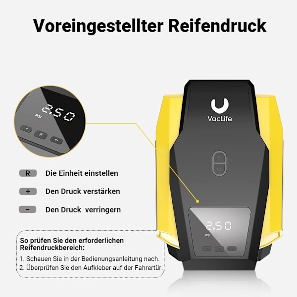 Bil Luftpump, 12VDC Portabel Luftkompressor med Digital Däcktrycksmätare för Exakt Övervakning, Automatisk Avstängning för Säker Uppblåsning, Idealisk för Bil