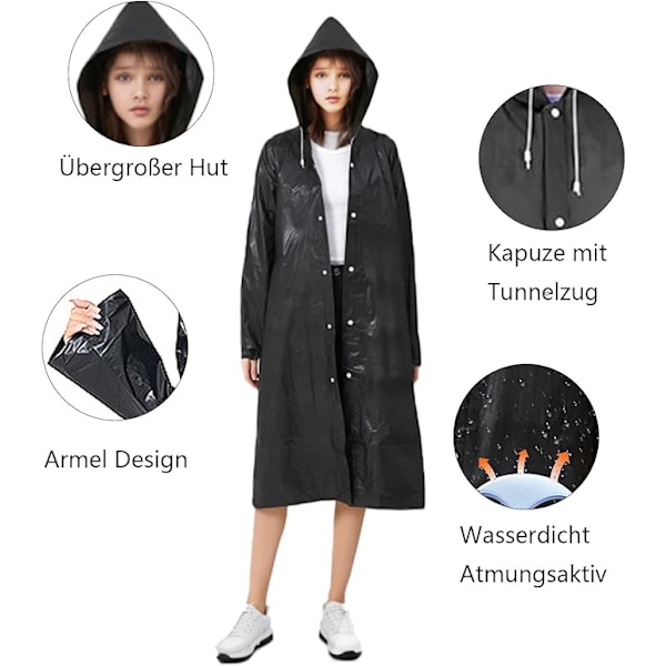 Pakke med 2 Regnjakker, Transparent, Unisex, Regnponcho, Genanvendelig, Åndbar, Ultralet, Regnponcho, Vandafvisende, til Mænd og Kvinder, til Vandreture