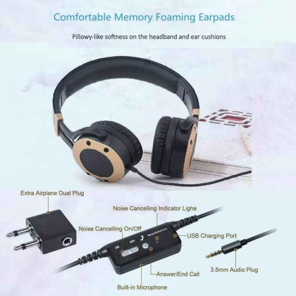 Aktive støyreduserende hodetelefoner med mikrofonadapter