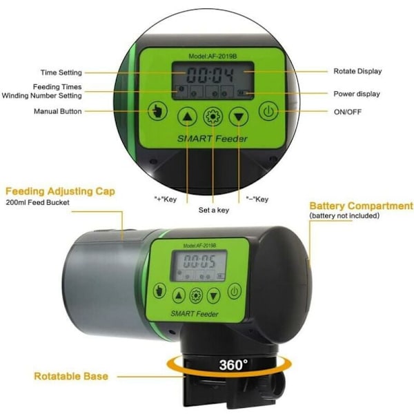 Smart Automatisk Fiskmatare: Anpassat Matningsschema, Uppgraderad USB-laddning, Fuktsäker Design, Enkel Installation, Mångsidiga Matningsalternativ,