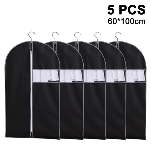 Set med 5 hängande plaggpåsar, svarta, 60x100cm