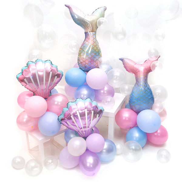 Sjöjungfru tema ballonger kit, liten sjöjungfru svans folie ballonger och