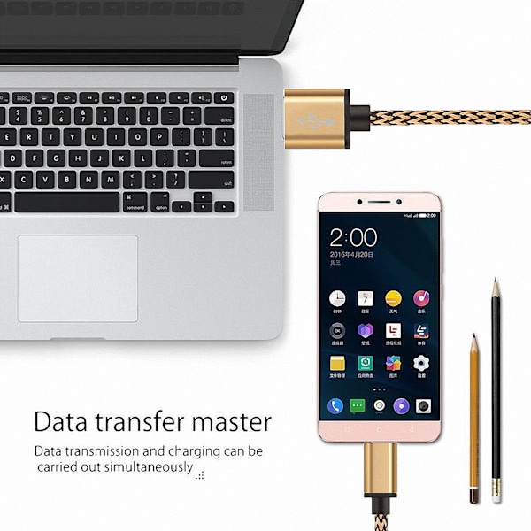 Snabbladdningskabel för USB C-enheter, Universell Kompatibilitet Nylonflätad 3m Datakabel med Hållbar Kontakt för Snabb Laddning, Värme