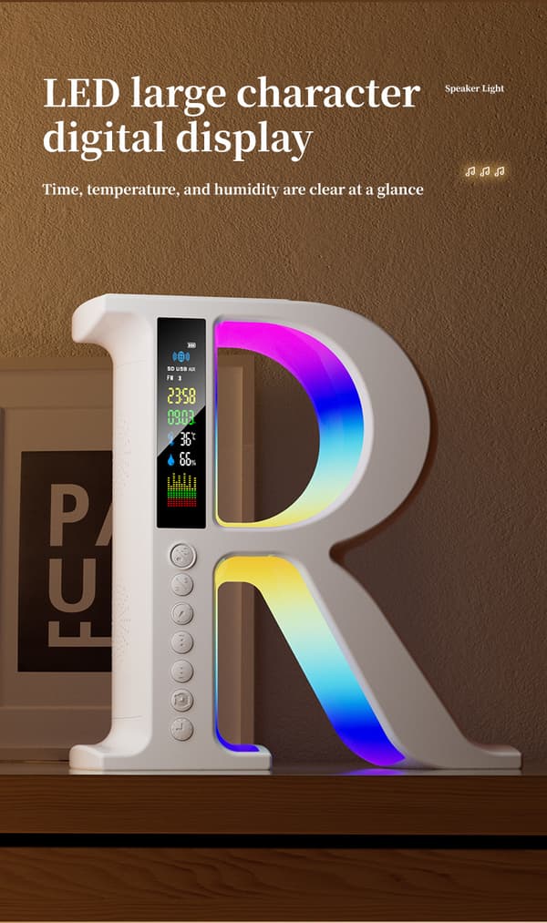 R-formet multifunksjonell Bluetooth-høyttaler med trådløs hurtiglading og RGB-stemningslys