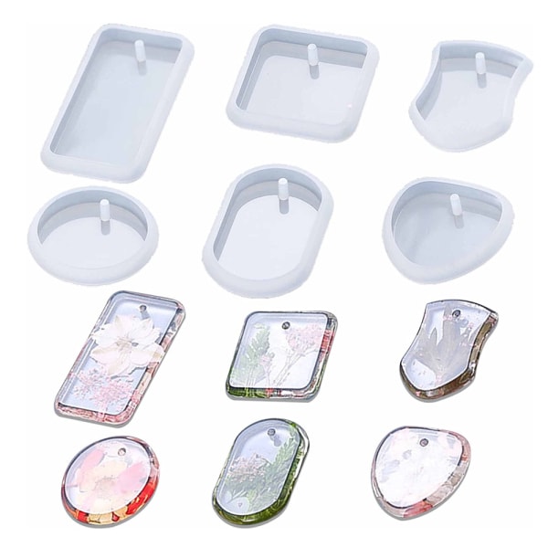 6pcs Resin Molds for Pendant, DIY Set, Heart/Round/Square Molds