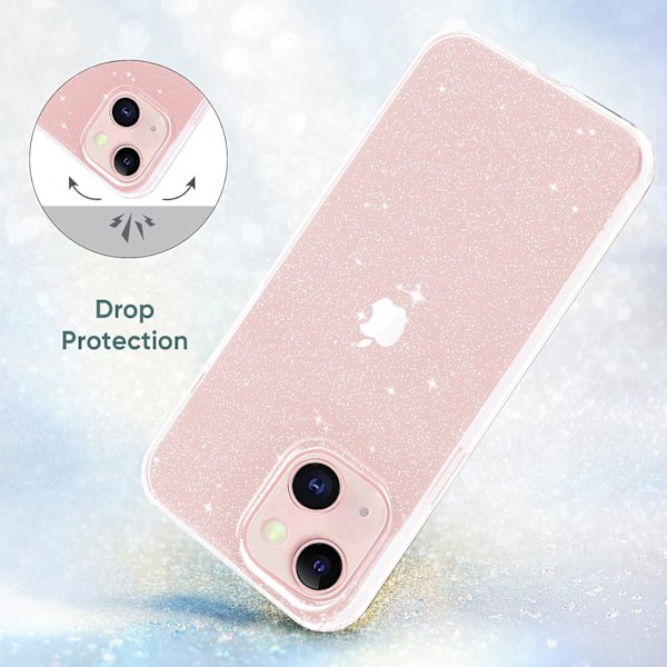 Blinkande Skal för iPhone 13 6.1-tum, Sött Genomskinligt Glitter Stöttåligt Skydd, Glittrande Design för Kvinnor Flickor