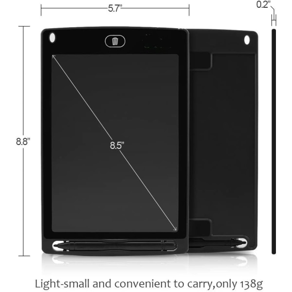 LCD-skrivebrett, 8,5-tommers digital tegneblokk, svart