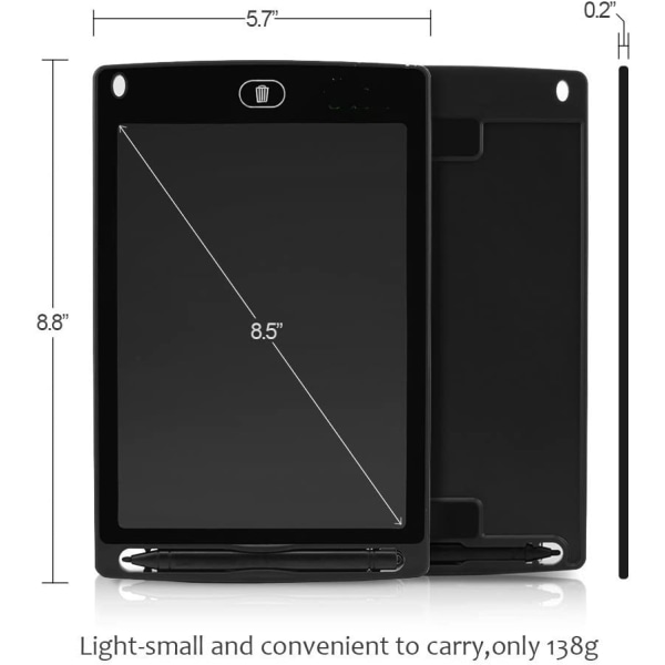 LCD-skrivetablet, 8,5-tommer digital tegneblok, sort