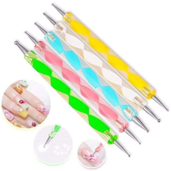 5 kpl 2 Way Dotting Pen Tool Nail Art Tip Dot Paint -manikyyrisarja