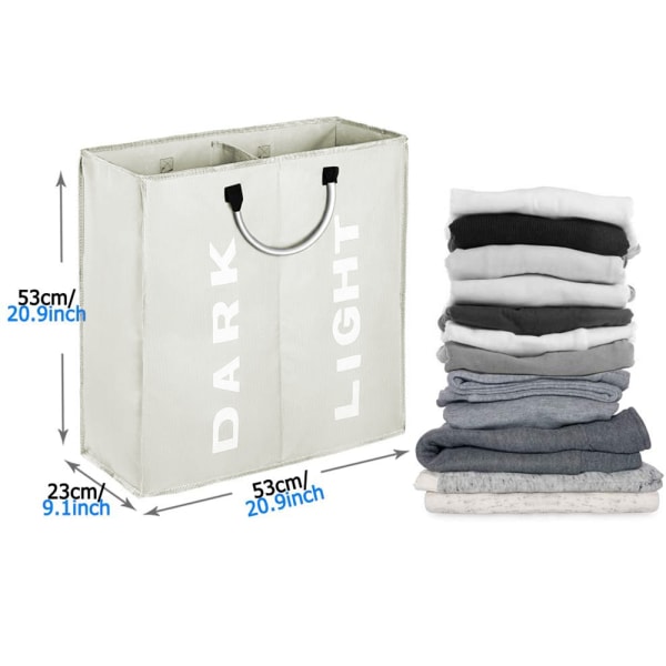 Dobbelt vasketøjskurv med låg og aftagelige vasketøjsposer