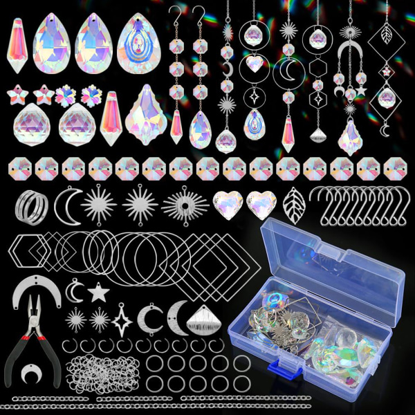 Kristalliset auringonsieppaajat 202 kpl DIY-valmistussarjat Auringonsieppaajat ikkunoille Tähti Auringon Kuun riipukset Kristallit Ripustettava koriste sateenkaaren pudotusprisma