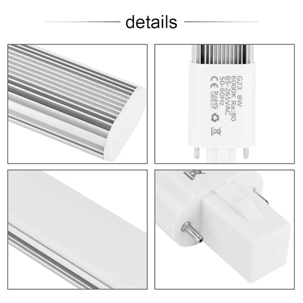 8W 2-Pins LED Kompaktlampe Energibesparende Lysrørspære 85-265V AC (Varmt Hvid GX23)