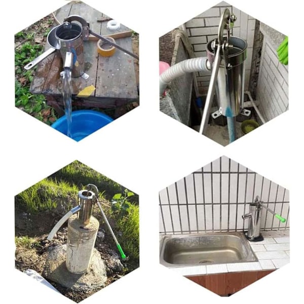 Effektiv manuell vattenstrålepump, konstruktion i rostfritt stål säkerställer rent vatten och långvarig användning, justerbart 360° vattenpumpsutlopp, enkel installation