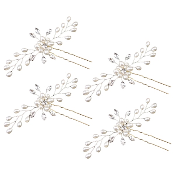 Glittrande Bröllopshåraccessoarer, Strass Blomsterflickaklämmor med Flexibel Positionering, för Fester och Dejter (4 st)