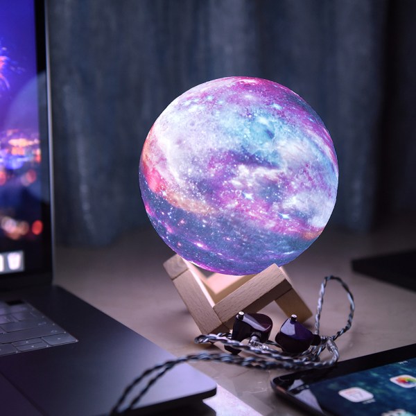 Månljus, 3D- printed Galaxy Light 16 färger Moon Night Light