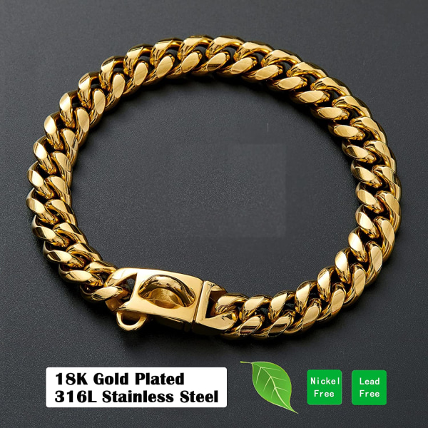 Starka hundhalsband i guld i rostfritt stål med säkerhetsspänne
