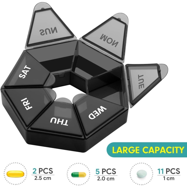 2 stk. bærbar pilleæske medicin etui syv dage, sort