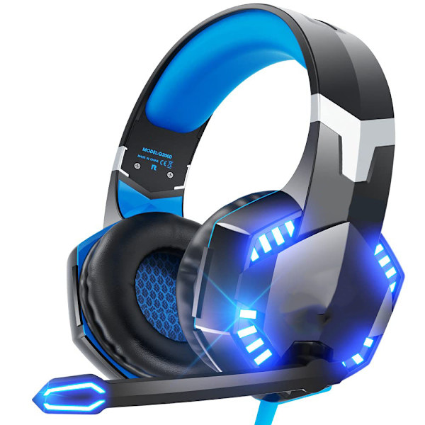 Gamingheadset för flera plattformar, brusreducerande mikrofon & surroundljud, bekväma öronkuddar & justerbart huvudband för långa sessioner, LED