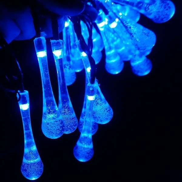 Solar Drop Lights, Water Drop Fairy Lights 20ft 30LEDs, blå