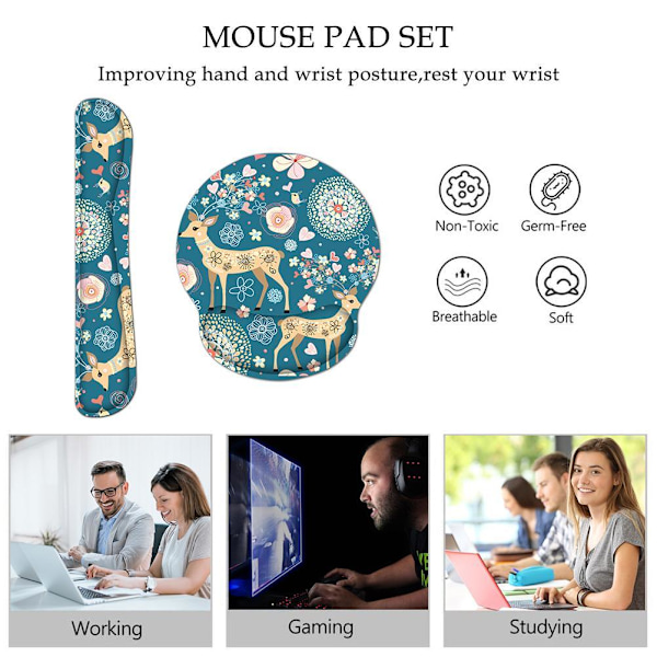 Tangentbords handledsstöd och musmatta i memory foam, ergonomisk design förbättrar hållningen, halkfri bas förhindrar rörelse, bekväm textur