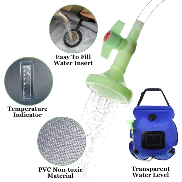 20L utendørs solenergi vannpose badepose camping, blå