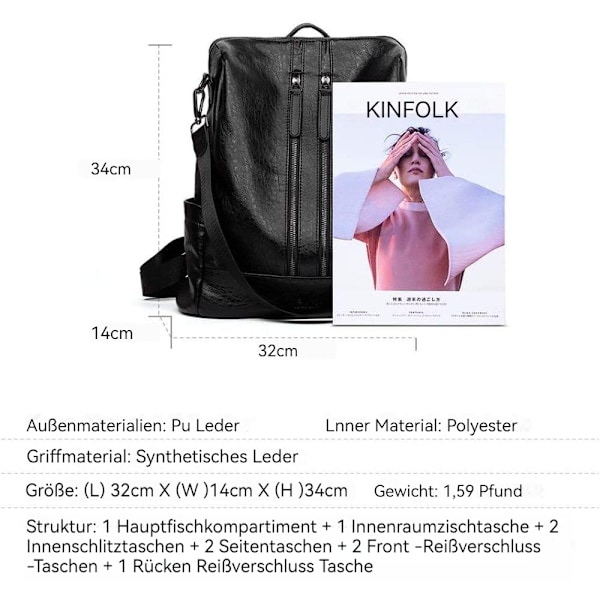 Ryggsäck för kvinnor, Stöldskydd, Brun Konstläder, Justerbara Remmar, Perfekt Presentval för Flera Tillfällen