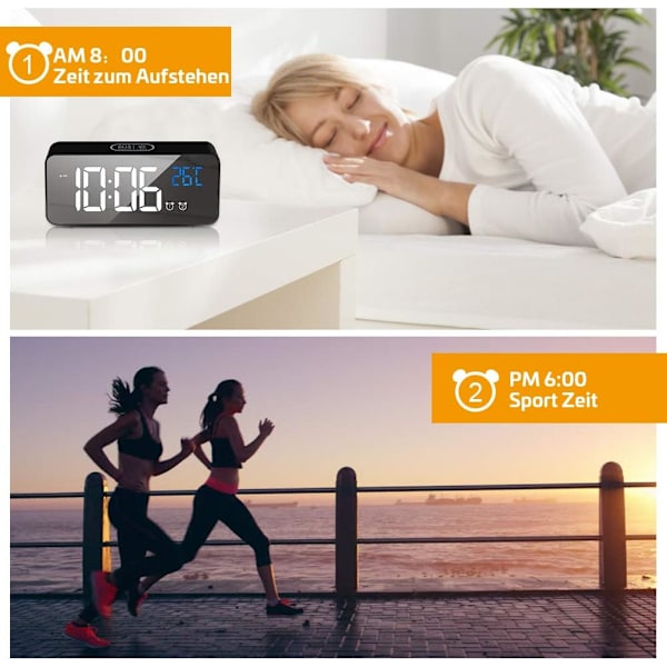Echo Time, Den Ultimata Röststyrda Väckarklockan, Dubbla Alarm Med Spegeldisplay För Smidig Tidshantering, Justerbar Ljusstyrka För
