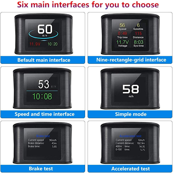 Smart HUD-display för fordon med Plug and Play-funktion, 2,2\" Full HD TFT LCD-skärm för alla bilmodeller, GPS-navigeringskompass &amp; Acceleration