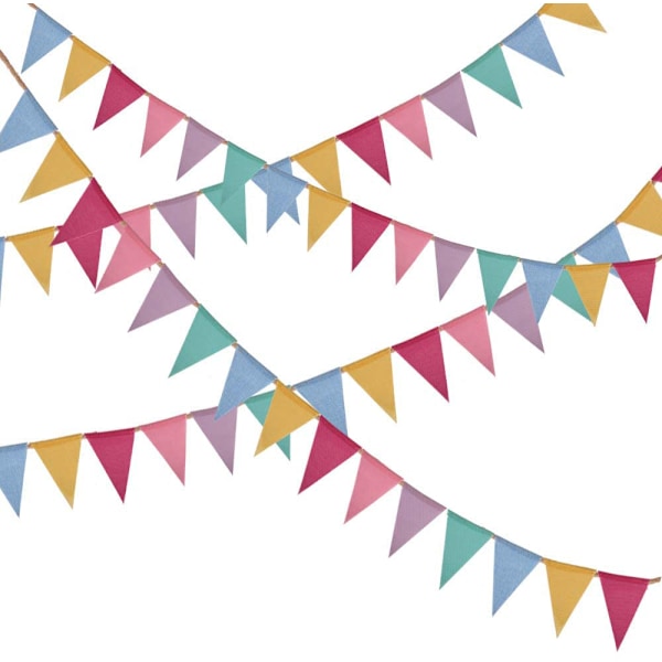Justerbar Bunting Banner i Imiterat Linne, Färgglada Vimpelflaggor för Utomhusdekoration, Hållbar Jute Triangelflagg Tvättbar och Återanvändbar