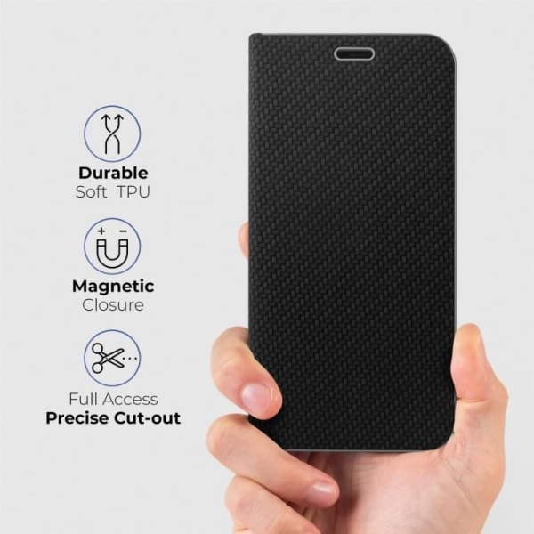 Moozy Wallet Case för Xiaomi Redmi Note 11 - 11S, Carbon Black - Flip-fodral med metallisk kantstängning