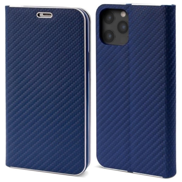 Moozy Flip-fodral för iPhone 12 Pro Max, Carbon Dark Blue – Metalliskt kantskydd