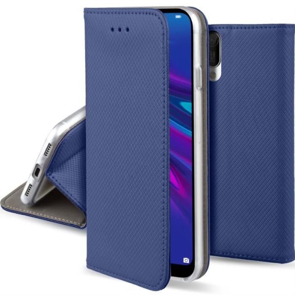 Moozy Flip-fodral för Huawei Y6 2019, mörkblå - Slim Smart Magnetic med korthållare och stativ