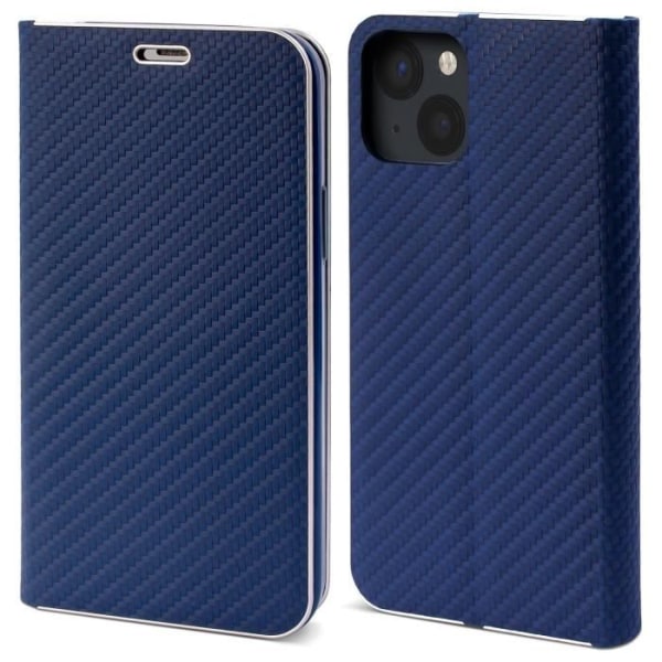 Moozy Flip Fodral till iPhone 13, Carbon Dark Blue - med korthållare