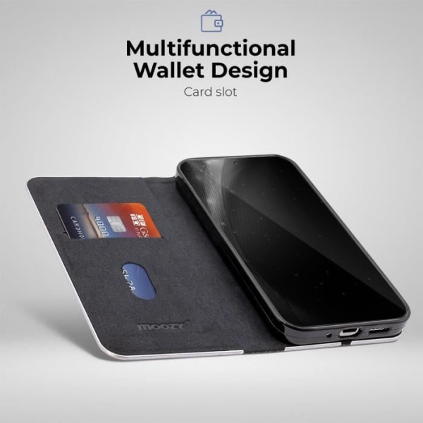 Moozy Wallet Case för Samsung A54 5G, Carbon Black - Flip-fodral med metallkant, magnetisk stängning,