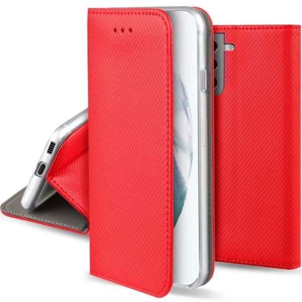 Moozy Flip-fodral för Samsung S21 5G, Samsung S21, Röd - Slim Smart Magnetic med korthållare och stativ