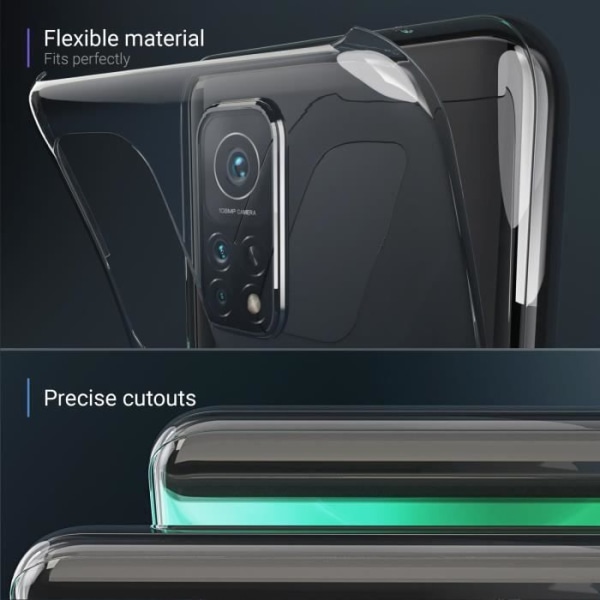 Moozy Helkroppsfodral för Xiaomi Mi 10T 5G och Mi 10T Pro 5G Transparent stötsäker silikon - 360 graders skydd