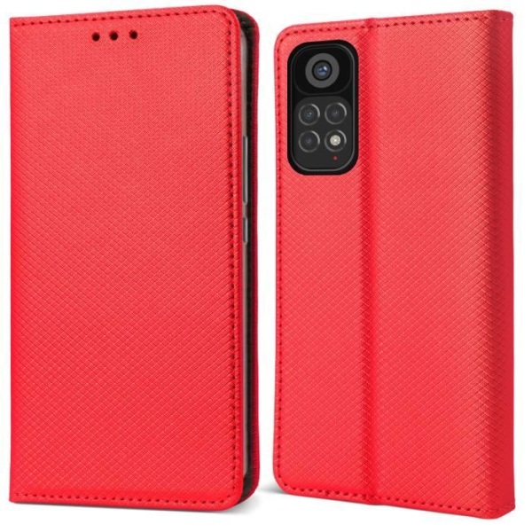 Moozy Flip Fodral för Xiaomi Redmi Note 11 - 11S, Röd - Smart Magnetic Flip Wallet Fodral med