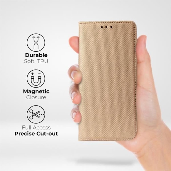 Moozy Flip-fodral för Samsung A54 5G, Guld - Flip-fodral med korthållare och stativ, Flip-fodral med motiv,