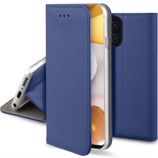 Moozy Flip-fodral för Samsung A42 5G, mörkblå - Slim Smart Magnetic med korthållare och stativ