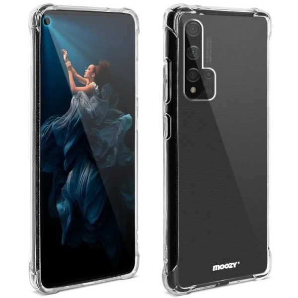 Moozy Transparent Silikonfodral för Huawei Nova 5T och Honor 20 - Stötsäkert Kristallklart Fodral Mjukt flexibelt TPU-fodral