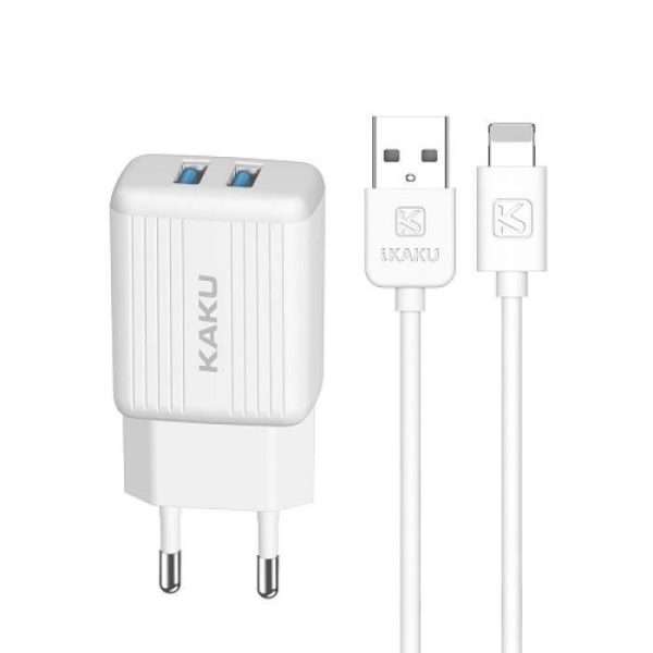 iKaku KSC-373 Set 2in1 Smart Dubbel USB-uttag 2,4A Nätladdare + Lightning-kabel 1m Vit
