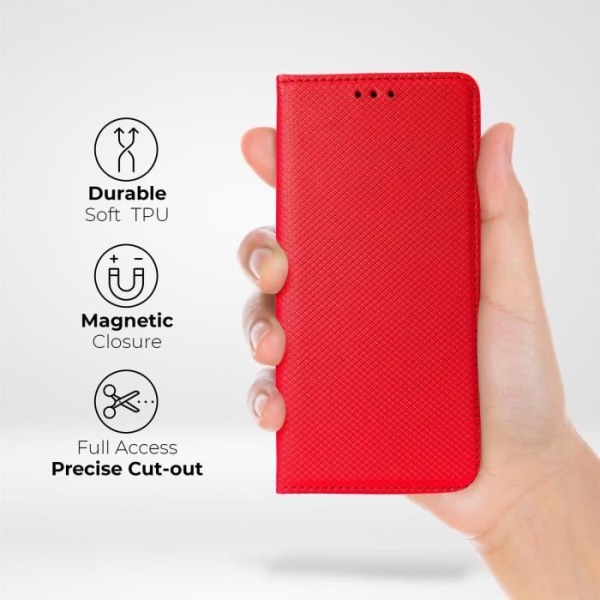 Moozy Samsung A53 5G Flip Fodral, Röd - Smart Magnetic Flip Wallet Fodral med korthållare och
