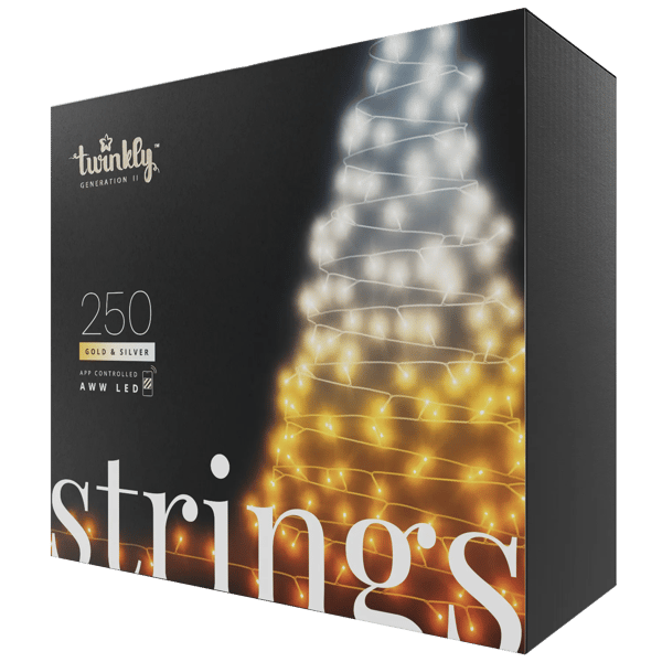 Ljusslinga Twinkly Strings, 250 LED AWW, 20 m, svart kabel, IP44